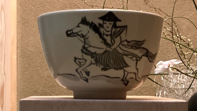 抹茶茶碗　武士と馬
